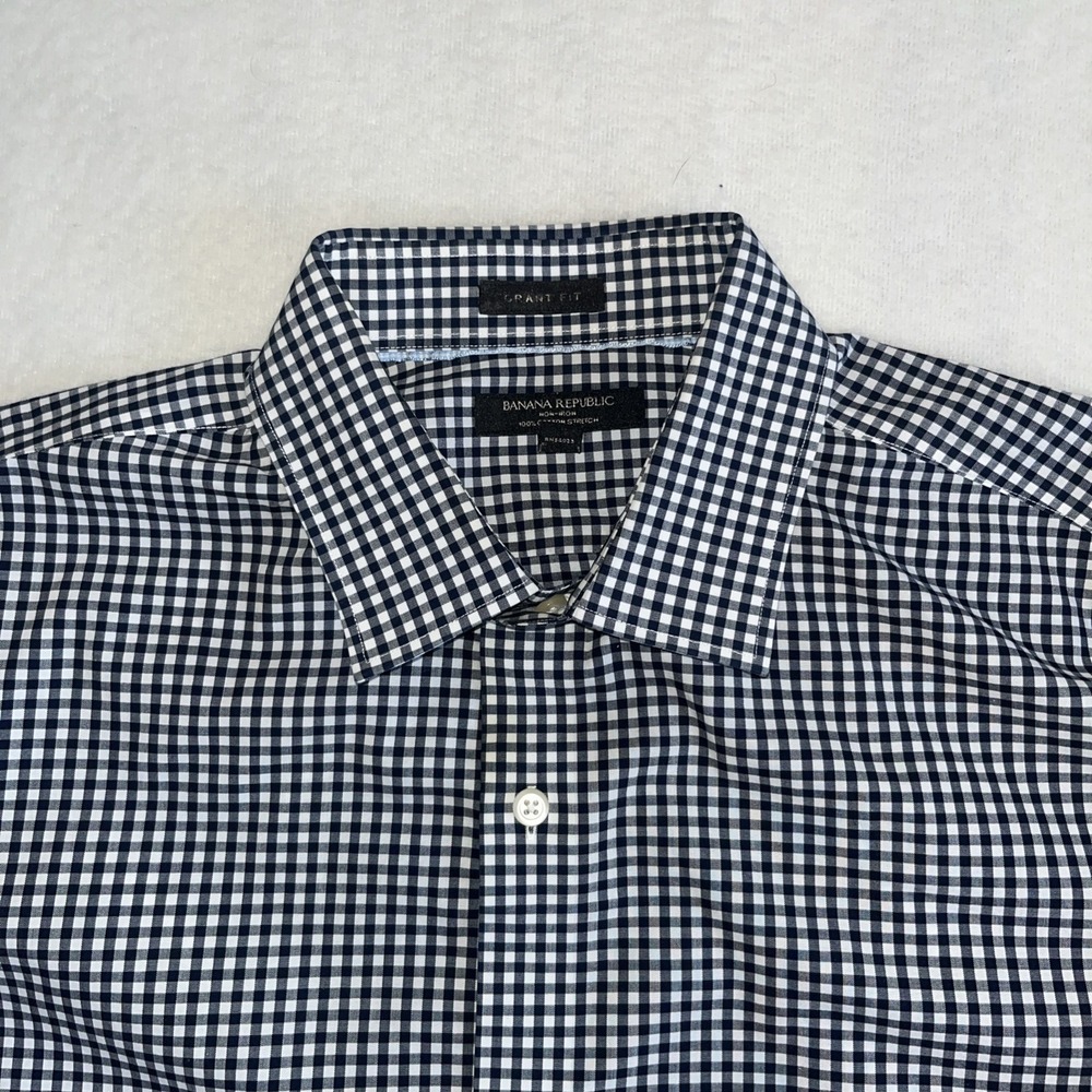 Banana Republic Shirt Men's XLT Blue Grant Fit Non Iron Check Long Sleeve